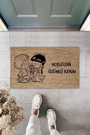 Dormot Home Modern Dijital Baskı - Kahverengi Hoşgeldin Üzümlü Kekim - 70x45 cm Kapı Önü Paspası