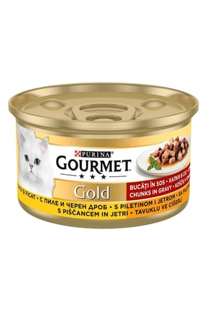 Gourmet Gourmet Gold Parça Etli Tavuk Ciğer Kedi Konservesi 12 Adet 85 gr Yaş Mama