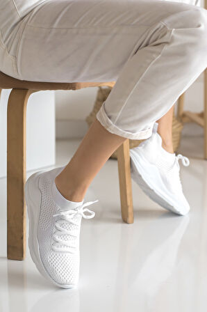 Kadın Triko Sneaker Bağcıklı Çorap Bileklik Detaylı Spor Ayakkabı 017