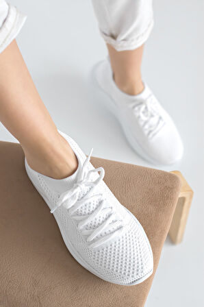 Kadın Triko Sneaker Bağcıklı Çorap Bileklik Detaylı Spor Ayakkabı 017