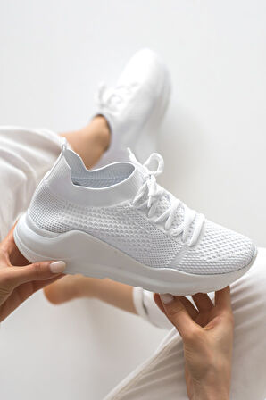 Kadın Triko Sneaker Bağcıklı Çorap Bileklik Detaylı Spor Ayakkabı 017