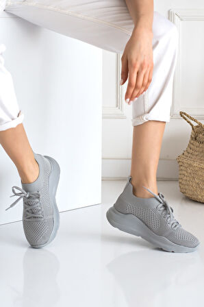 Kadın Triko Sneaker Bağcıklı Çorap Bileklik Detaylı Spor Ayakkabı 017