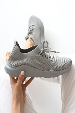 Kadın Triko Sneaker Bağcıklı Çorap Bileklik Detaylı Spor Ayakkabı 017