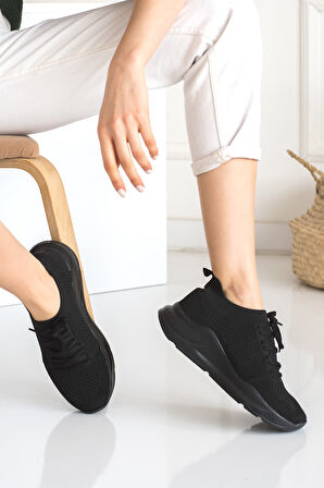 Kadın Triko Sneaker Bağcıklı Çorap Bileklik Detaylı Spor Ayakkabı 017