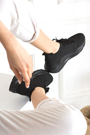 Kadın Triko Sneaker Bağcıklı Çorap Bileklik Detaylı Spor Ayakkabı 017