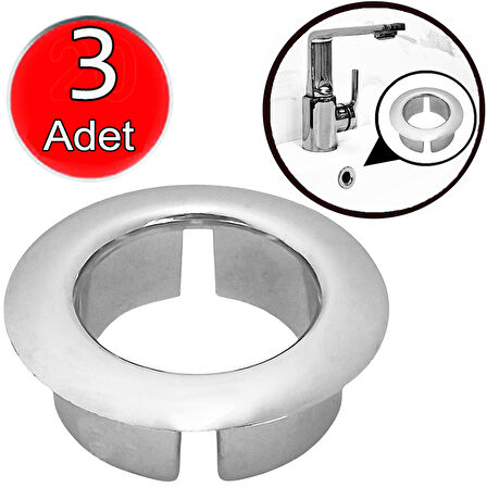 Lavabo Deliği Halkası Yüzüğü 3 Adet Yuvarlak Parlak Krom Kapak Halka Yüzük Karşı Su Drenaj Taşma Kapağı