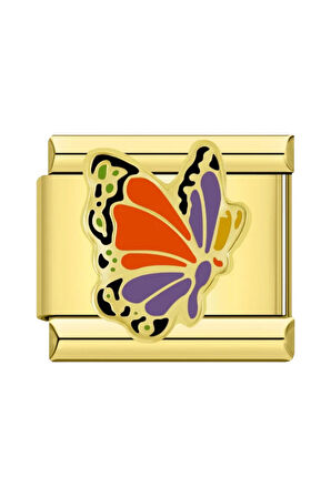 Renkli Kelebek Gold Çelik İtalyan Charm