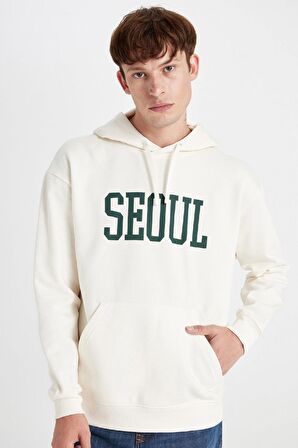 DeFacto Boxy Fit Kapüşonlu Cepli Baskılı Sweatshirt D1780AX24WNER91