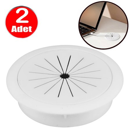 Masa Üstü Beyaz Kablo Kanalı Kapağı Deliği Kapatma Gizleyici 6cm Yuvarlak Kapak -2 Adet