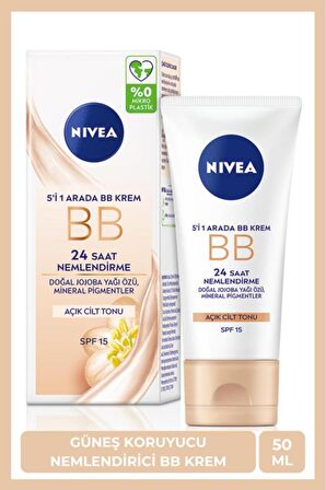 Nivea BB Krem Nemlendirici Yüz Bakım 50ml, SPF15, Açık Ton, Jojoba Yağı Özü ie Aydınlık Cilt