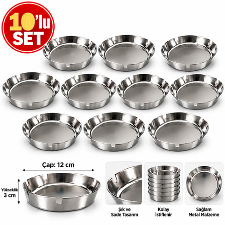 10’lu Metal Küllük Seti, Yuvarlak Masa Küllüğü, 12 cm Çap, 3 cm Yükseklik