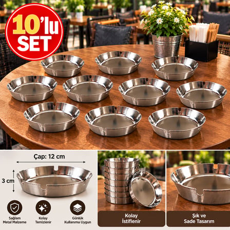10’lu Metal Küllük Seti, Yuvarlak Masa Küllüğü, 12 cm Çap, 3 cm Yükseklik