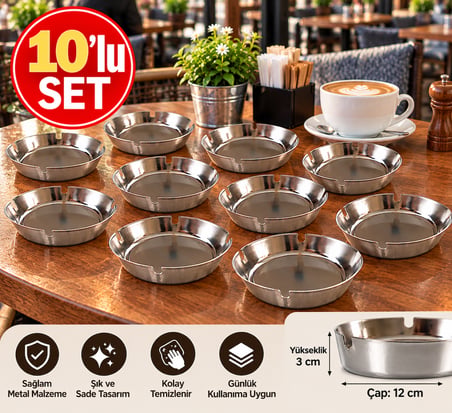 10’lu Metal Küllük Seti, Yuvarlak Masa Küllüğü, 12 cm Çap, 3 cm Yükseklik