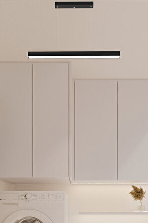 Lineer 80cm ( Siyah Kasa, Doğal Beyaz Işık ) Sarkıt Modern Led Avize, Salon, Mutfak, Masaüstü Avize