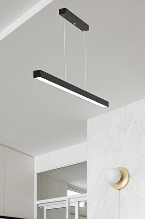 Lineer 80cm ( Siyah Kasa, Doğal Beyaz Işık ) Sarkıt Modern Led Avize, Salon, Mutfak, Masaüstü Avize