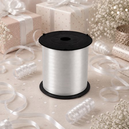 Beyaz Renkli Rafya Şerit Kurdele Rabant Balon Hediye Paketi İpi Süsleme Şeridi 8mm x 200mt