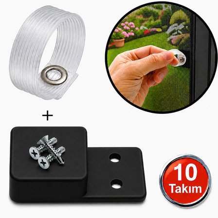 Siyah Sineklik Kulp Seti Şeffaf Tutma Halkası Kaldırma Çekme Kulbu Takoz Seti -10 Takım