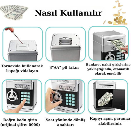 Şifreli Dijital Elektronik Kumbara Çocuklar İçin ATM Tipi Mini Kasa Para Tasarruf Kutusu