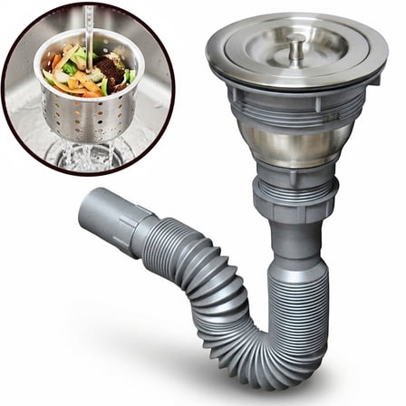 Derin Sepetli Büyük Mutfak Evye Lavabo Sifonu Paslanmaz Geniş Süzgeç Gider Borusu