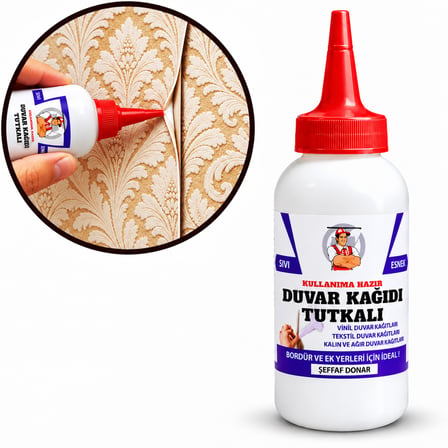 Şeffaf Duvar Kağıdı Yapıştırıcısı Sıvı Tamir Tutkalı Kenarı Açılan Kalkan Ek Yerlerini Yapıştırma Bordür Vinil Onarım zamkı 150gr