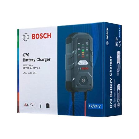 Bosch C70 Akü Şarj Cihazı - 10A, 12V/24V, 300 Ah (Model: 0189911070)