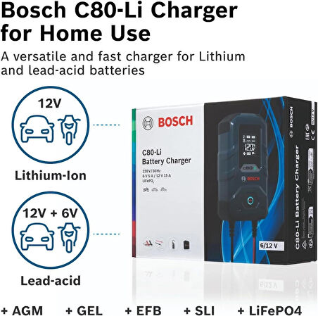 Bosch C80-Lİ Aku Şarj Cihazı 6V / 12V 15A 0189921080 Bosch Lifepo4