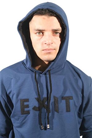 Erkek Exıt Kanguru Mavi Kapüşonlu Sweatshirt-908