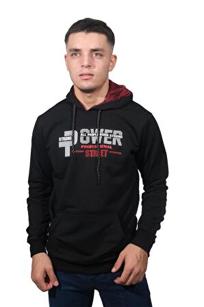 Erkek Power Siyah Kapüşonlu Sweatshirt-202