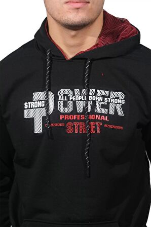 Erkek Power Siyah Kapüşonlu Sweatshirt-202