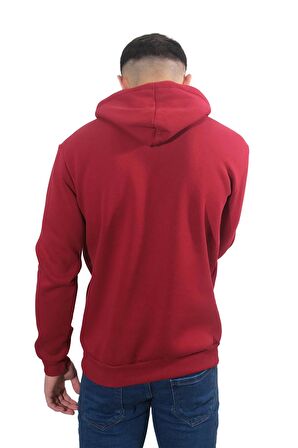 Erkek Basic Bordo Kapüşonlu Sweatshirt-245