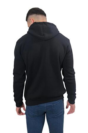 Erkek Basic Siyah Kapüşonlu Sweatshirt-244