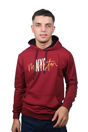 Erkek Nyc Bordo Kapüşonlu Sweatshirt-230