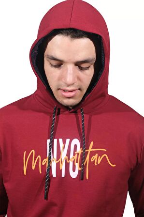 Erkek Nyc Bordo Kapüşonlu Sweatshirt-230