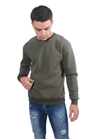 Erkek Soft O Yaka Haki Sweatshirt-403