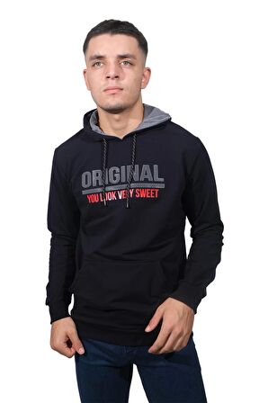 Erkek Orıgınal Lacivert Kapüşonlu Sweatshirt-212