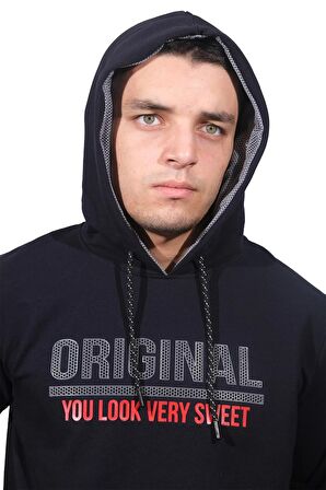 Erkek Orıgınal Lacivert Kapüşonlu Sweatshirt-212