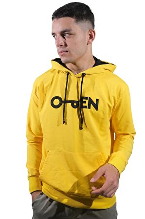 Erkek Open Kanguru Sarı Kapüşonlu Sweatshirt-805