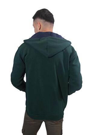 Erkek Armalı Fermuarlı Kapüşonlu Nefti Yeşil Sweatshirt-311