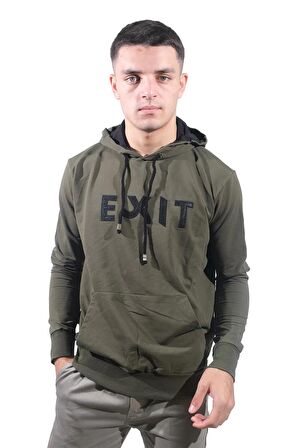 Erkek Exıt Kanguru Haki Kapüşonlu Sweatshirt-902