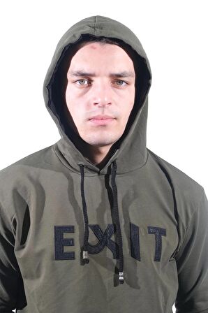 Erkek Exıt Kanguru Haki Kapüşonlu Sweatshirt-902