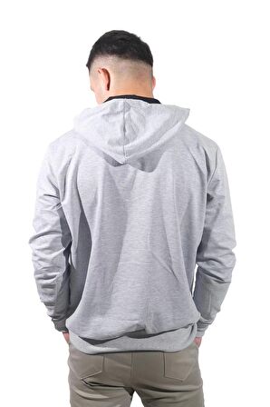 Erkek Open Kanguru Gri Kapüşonlu Sweatshirt-806