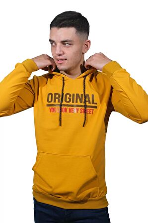 Erkek Orıgınal Sarı Kapüşonlu Sweatshirt-213