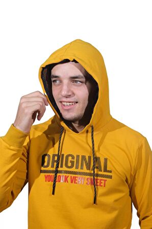 Erkek Orıgınal Sarı Kapüşonlu Sweatshirt-213