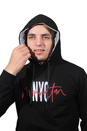 Erkek Nyc Siyah Kapüşonlu Sweatshirt-229