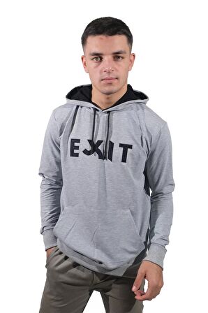 Erkek Exıt Kanguru Gri Kapüşonlu Sweatshirt-904