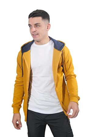 Erkek Armalı Fermuarlı Kapüşonlu Sarı Sweatshirt-313