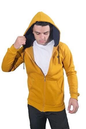 Erkek Armalı Fermuarlı Kapüşonlu Sarı Sweatshirt-313