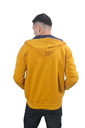 Erkek Armalı Fermuarlı Kapüşonlu Sarı Sweatshirt-313