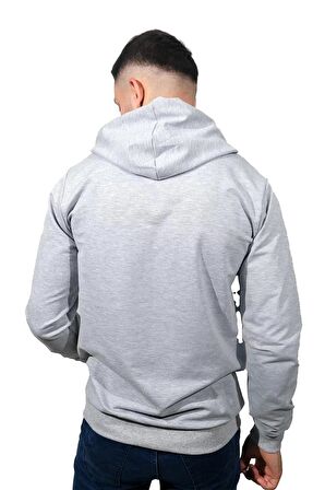 Erkek Orıgınal Gri Kapüşonlu Sweatshirt-206