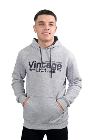 Erkek Vıntage Gri Kapüşonlu Sweatshirt-216